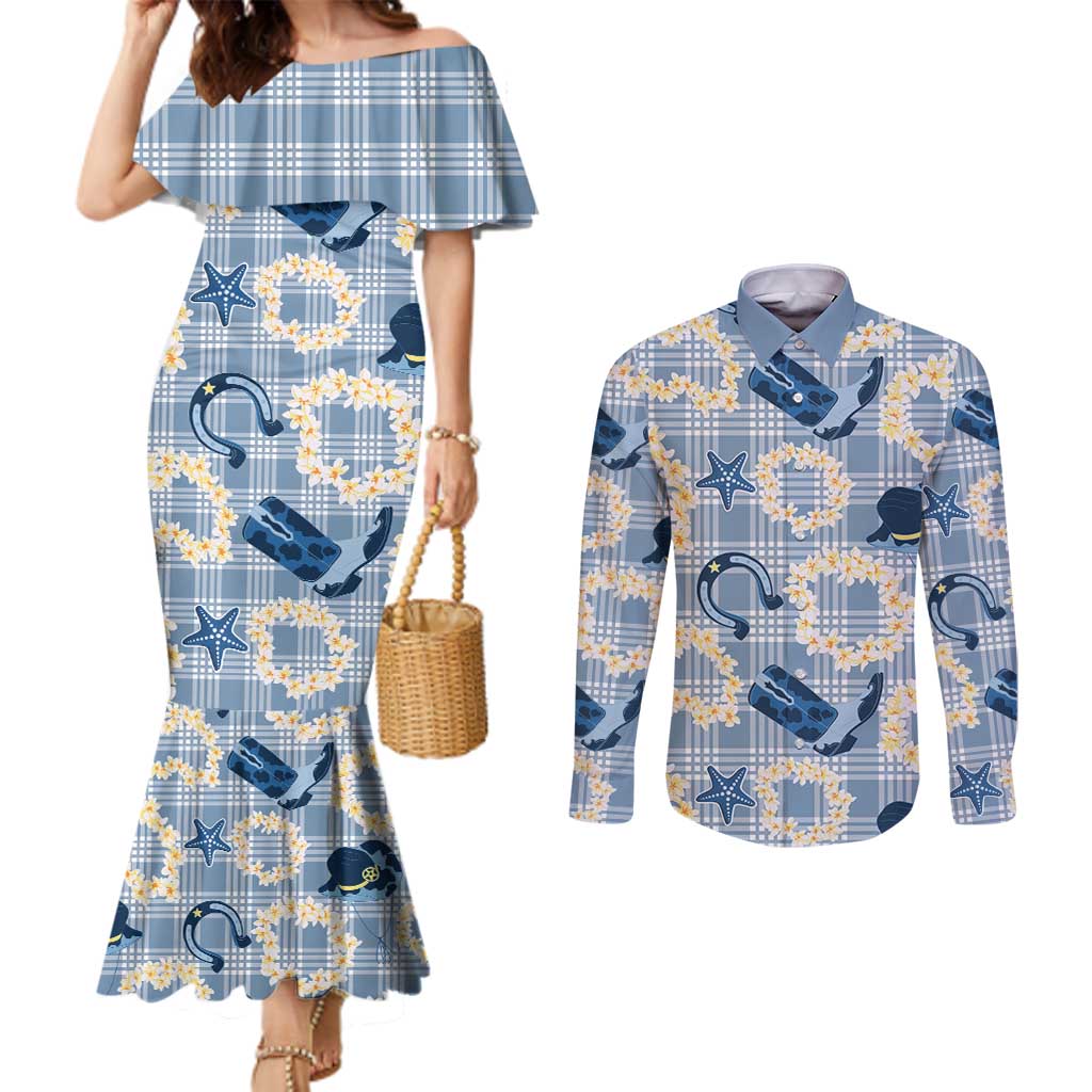 Aloha Hawaii Paniolo Jeans Palaka Couples Matching Mermaid Dress and Long Sleeve Button Shirt Coastal Rodeo - Polynesian Pride