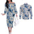 Aloha Hawaii Paniolo Jeans Palaka Couples Matching Off The Shoulder Long Sleeve Dress and Long Sleeve Button Shirt Coastal Rodeo - Polynesian Pride