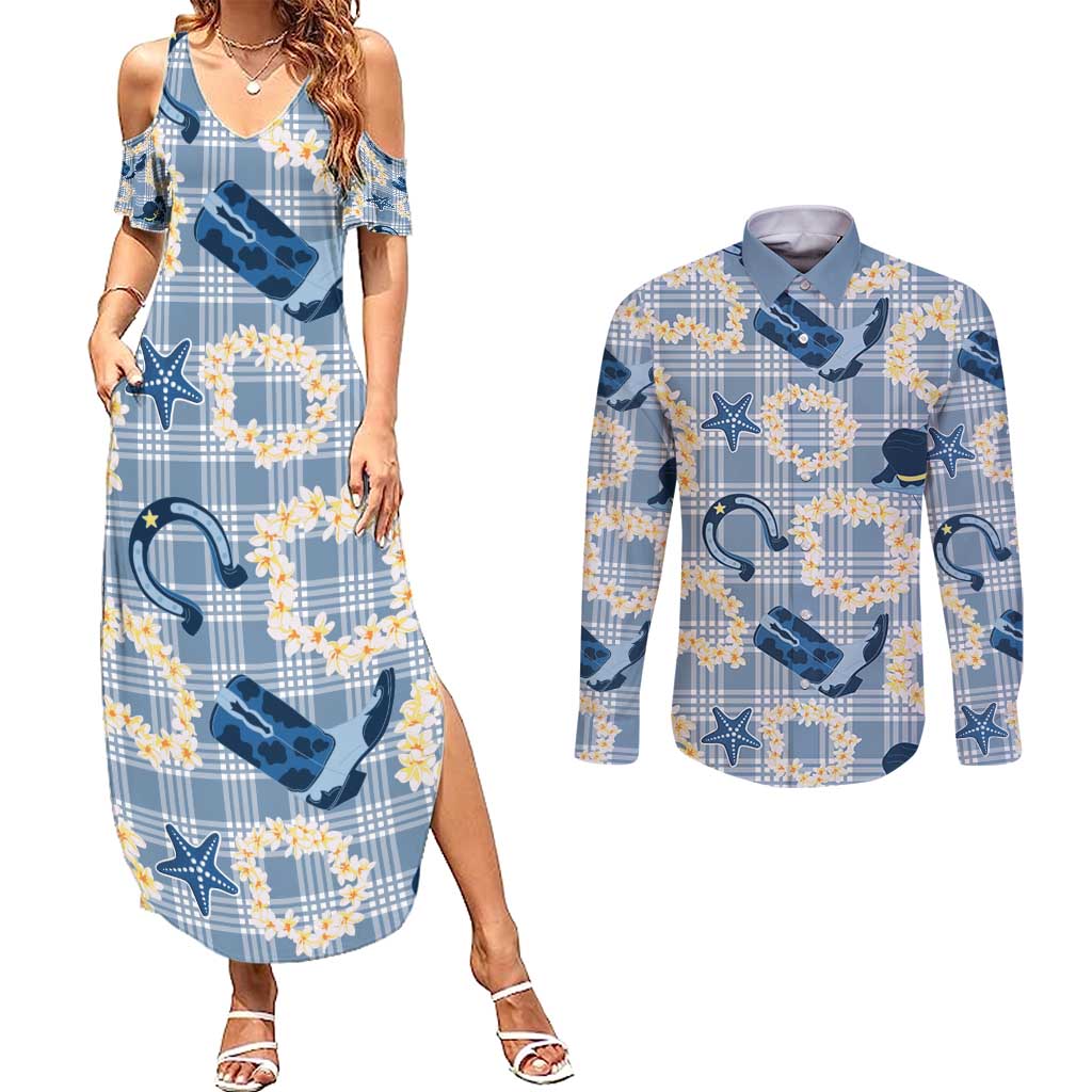 Aloha Hawaii Paniolo Jeans Palaka Couples Matching Summer Maxi Dress and Long Sleeve Button Shirt Coastal Rodeo - Polynesian Pride