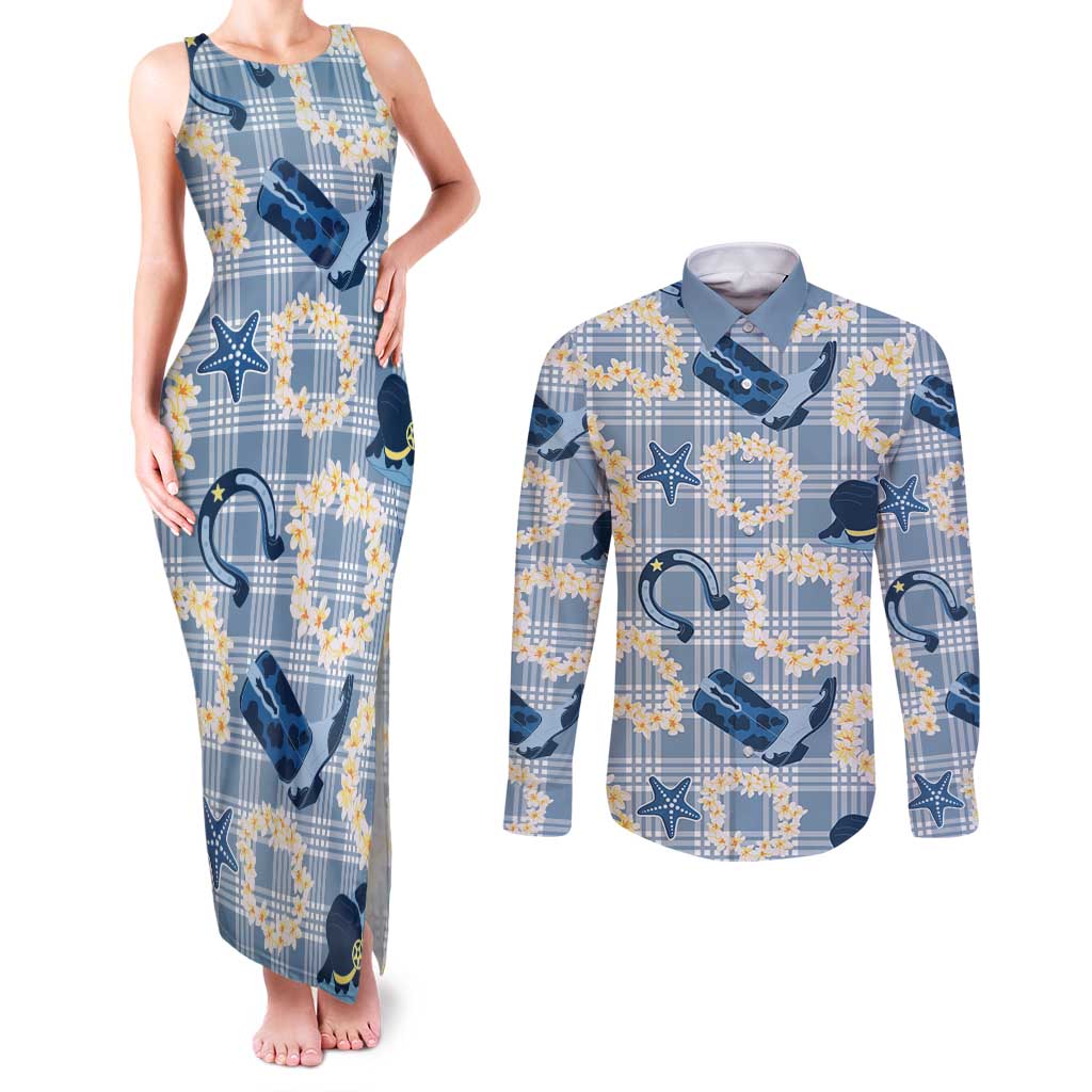 Aloha Hawaii Paniolo Jeans Palaka Couples Matching Tank Maxi Dress and Long Sleeve Button Shirt Coastal Rodeo - Polynesian Pride