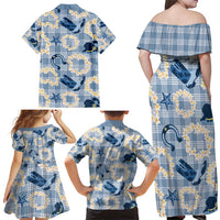 Aloha Hawaii Paniolo Jeans Palaka Family Matching Off Shoulder Maxi Dress and Hawaiian Shirt Coastal Rodeo - Polynesian Pride