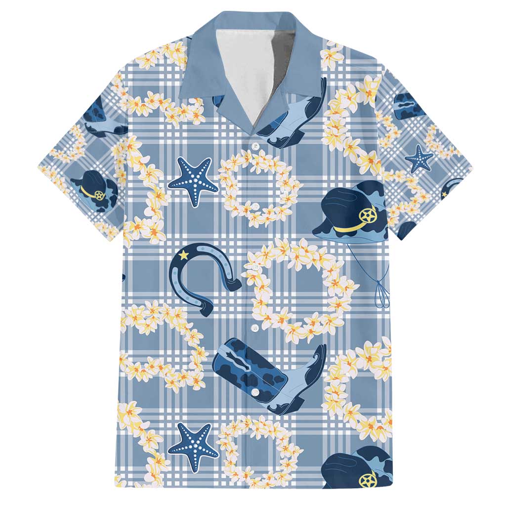Aloha Hawaii Paniolo Jeans Palaka Family Matching Off Shoulder Short Dress and Hawaiian Shirt Coastal Rodeo LT7 Dad's Shirt - Short Sleeve Pastel Blue - Polynesian Pride