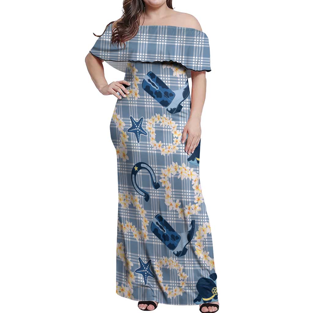 Aloha Hawaii Paniolo Jeans Palaka Off Shoulder Maxi Dress Coastal Rodeo - Polynesian Pride