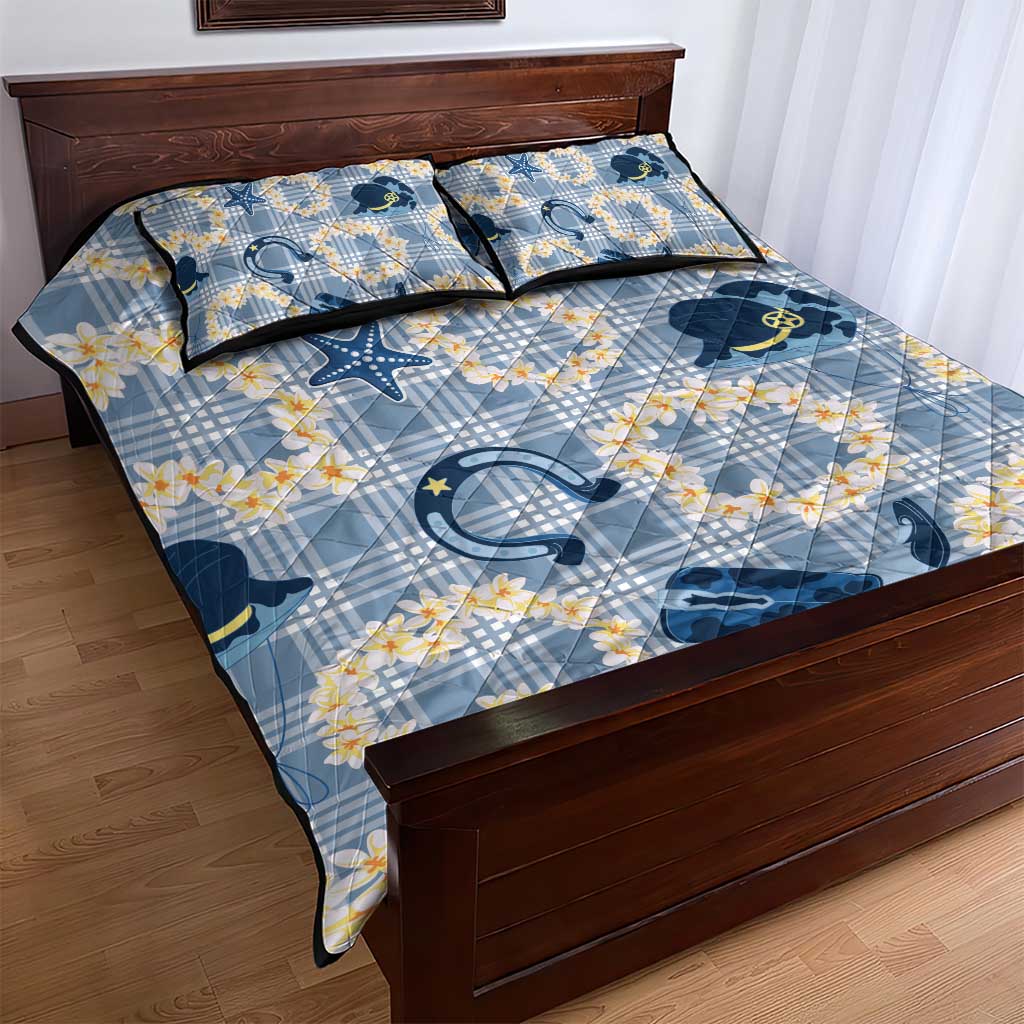 Aloha Hawaii Paniolo Jeans Palaka Quilt Bed Set Coastal Rodeo - Polynesian Pride