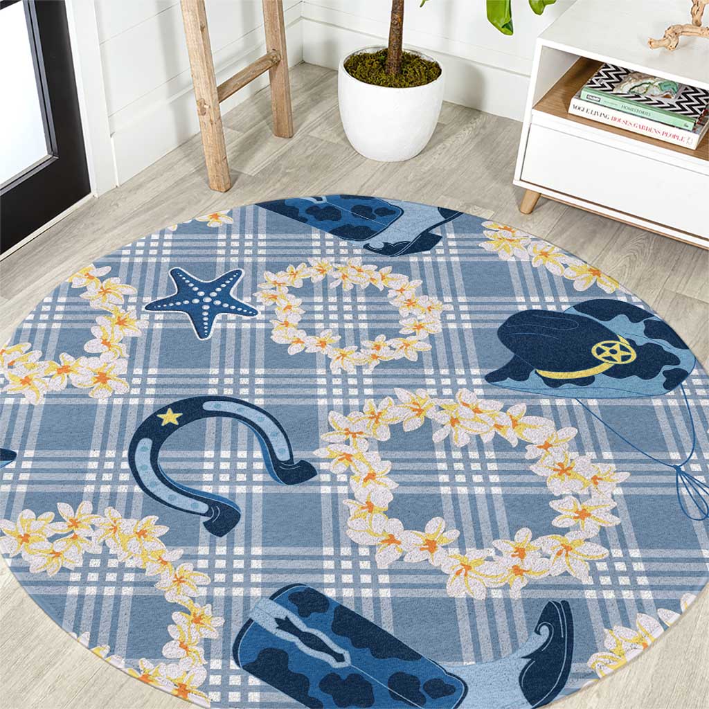 Aloha Hawaii Paniolo Jeans Palaka Round Carpet Coastal Rodeo LT7 Pastel Blue - Polynesian Pride