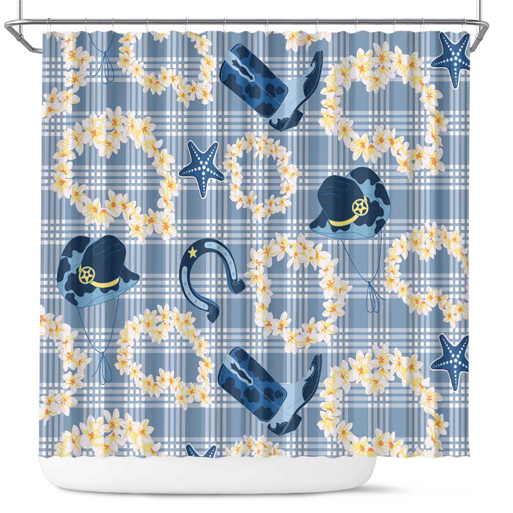 Aloha Hawaii Paniolo Jeans Palaka Shower Curtain Coastal Rodeo LT7 Pastel Blue - Polynesian Pride