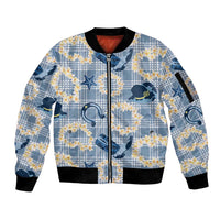 Aloha Hawaii Paniolo Jeans Palaka Sleeve Zip Bomber Jacket Coastal Rodeo LT7 Unisex Pastel Blue - Polynesian Pride