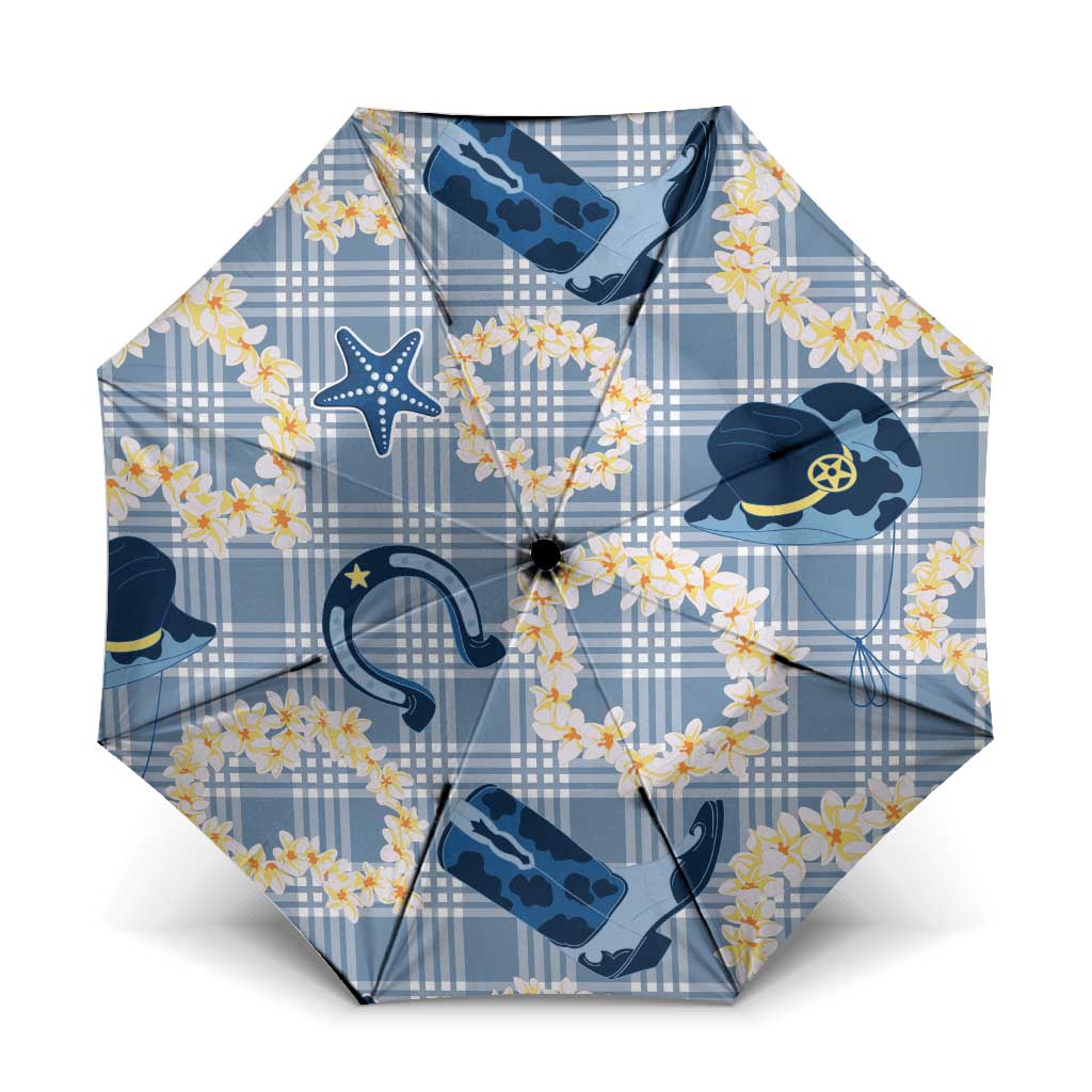 Aloha Hawaii Paniolo Jeans Palaka Umbrella Coastal Rodeo LT7 One Size Folded 11.42 inch Opened Diameter 37.4 inch Pastel Blue - Polynesian Pride