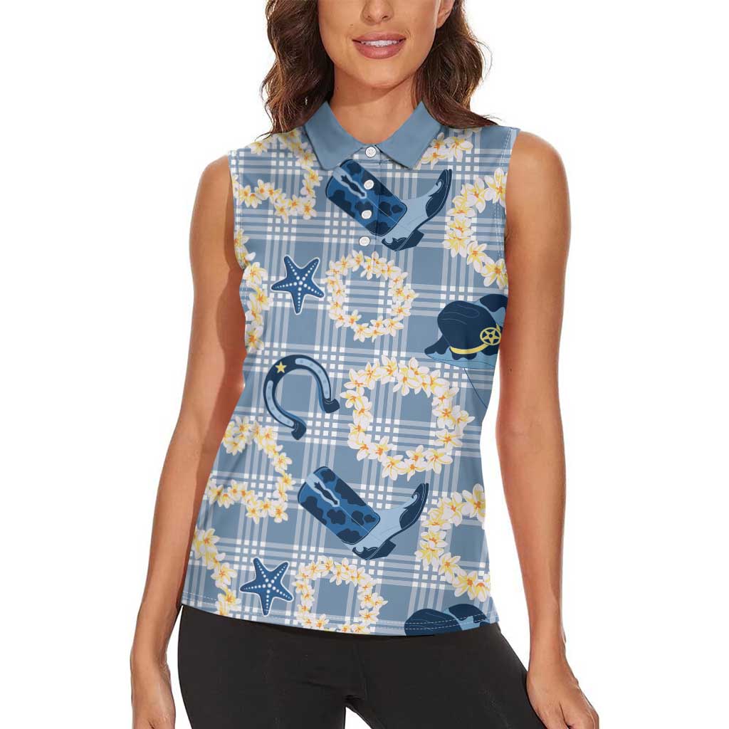 Aloha Hawaii Paniolo Jeans Palaka Women Sleeveless Polo Shirt Coastal Rodeo - Polynesian Pride