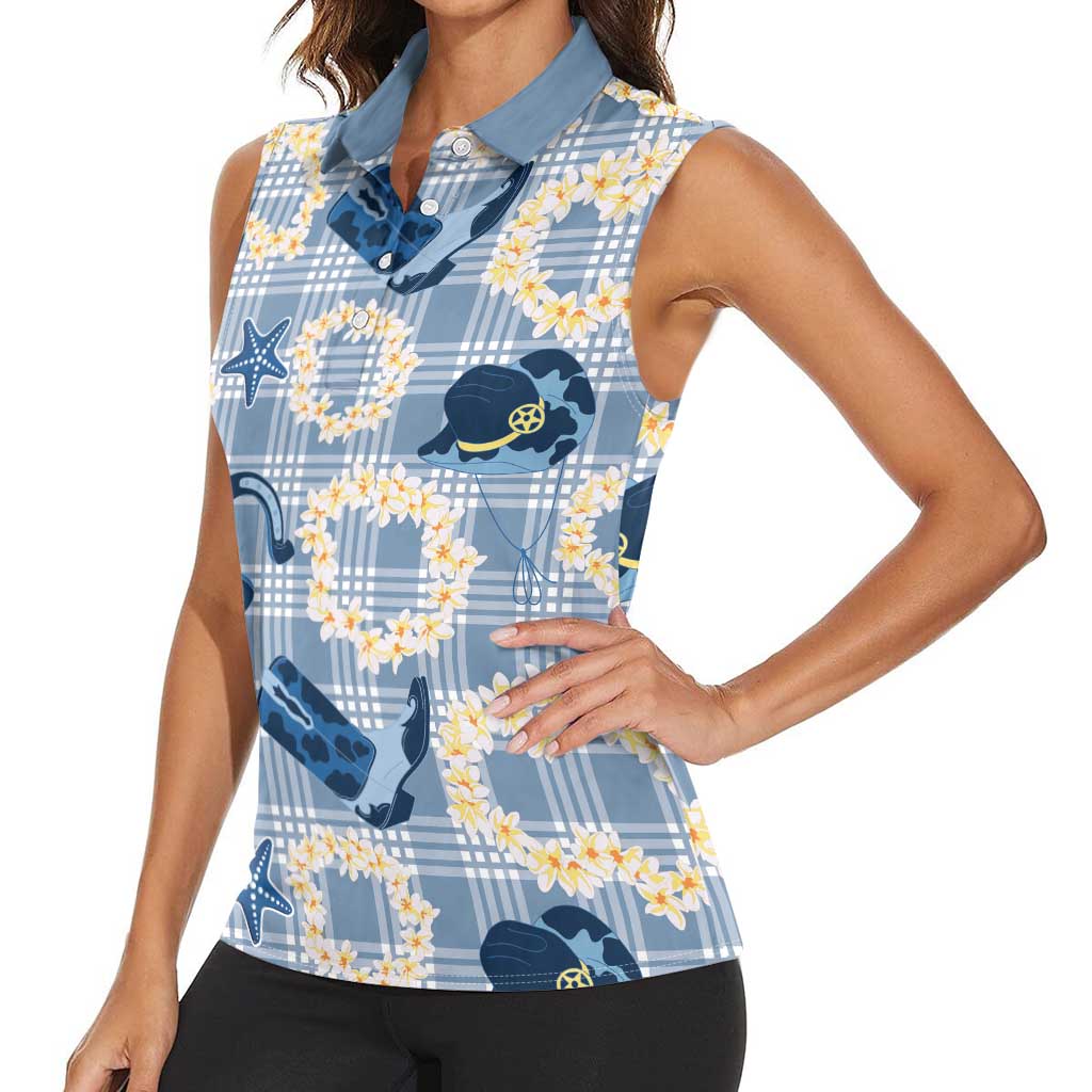 Aloha Hawaii Paniolo Jeans Palaka Women Sleeveless Polo Shirt Coastal Rodeo - Polynesian Pride