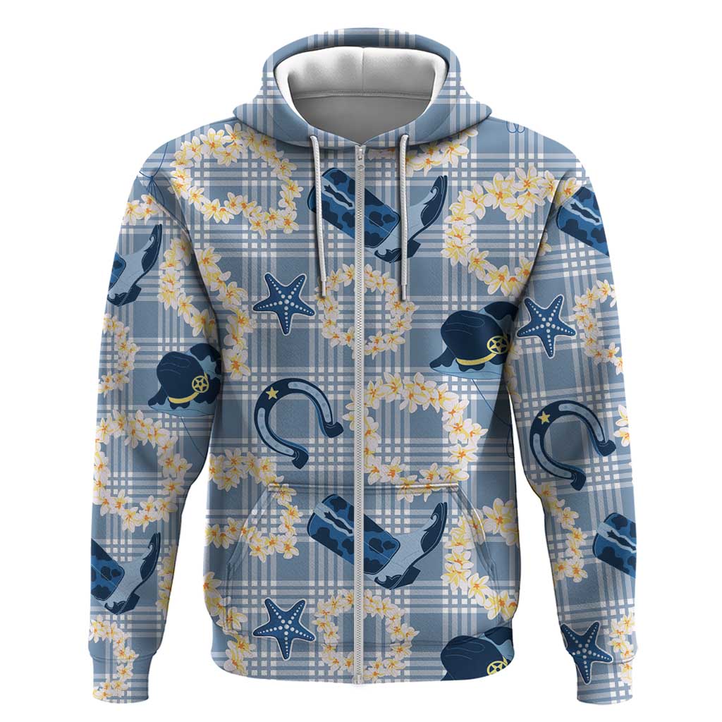 Aloha Hawaii Paniolo Jeans Palaka Zip Hoodie Coastal Rodeo LT7 Zip Hoodie Pastel Blue - Polynesian Pride