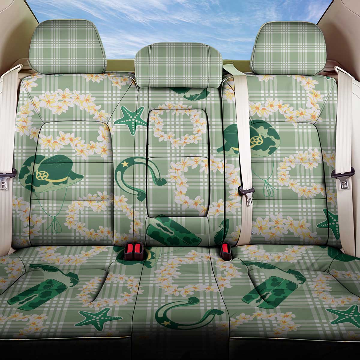 Aloha Hawaii Paniolo Mint Palaka Back Car Seat Cover Coastal Rodeo LT7 One Size Mint - Polynesian Pride