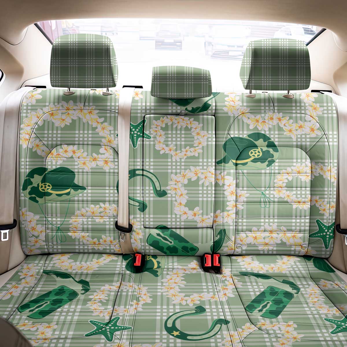 Aloha Hawaii Paniolo Mint Palaka Back Car Seat Cover Coastal Rodeo LT7 - Polynesian Pride