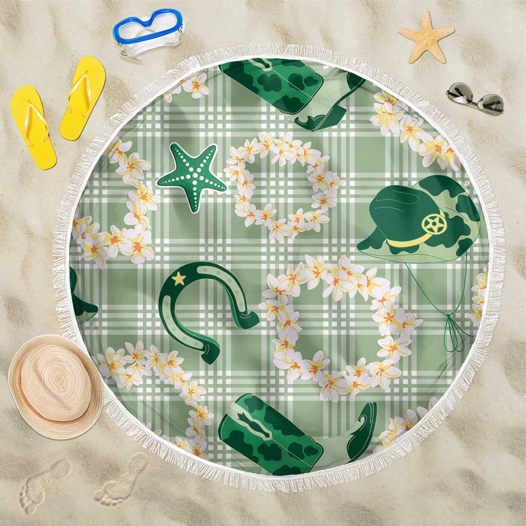 Aloha Hawaii Paniolo Mint Palaka Beach Blanket Coastal Rodeo LT7 One Size 150cm Mint - Polynesian Pride
