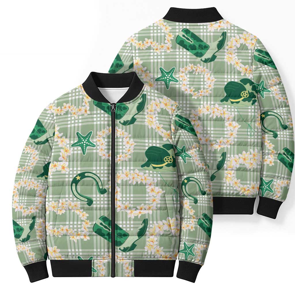 Aloha Hawaii Paniolo Mint Palaka Bomber Puffer Jacket Coastal Rodeo - Polynesian Pride