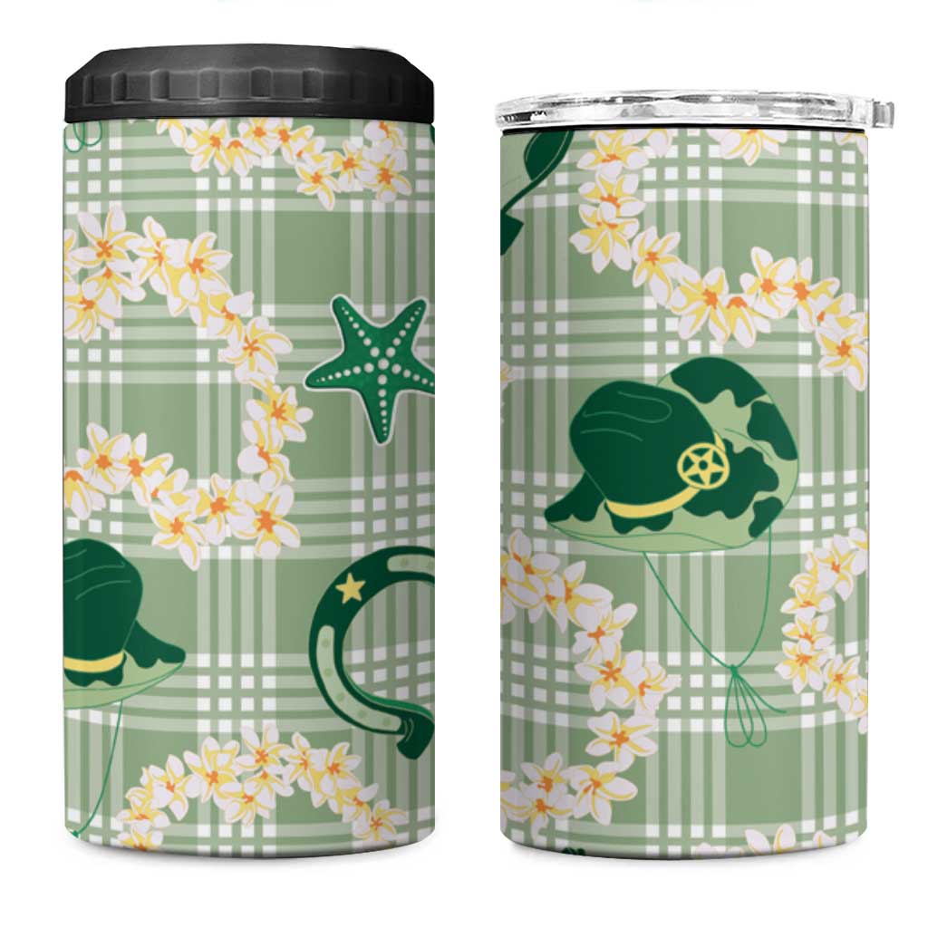Aloha Hawaii Paniolo Mint Palaka 4 in 1 Can Cooler Tumbler Coastal Rodeo - Polynesian Pride