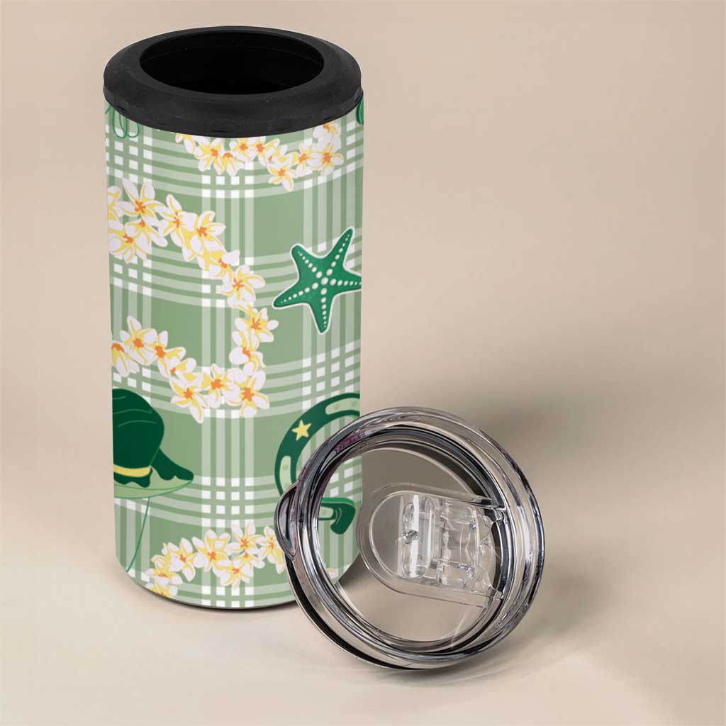 Aloha Hawaii Paniolo Mint Palaka 4 in 1 Can Cooler Tumbler Coastal Rodeo - Polynesian Pride