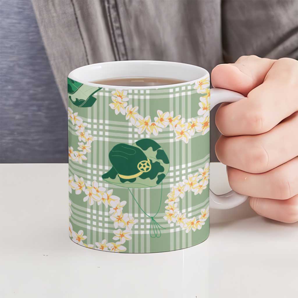 Aloha Hawaii Paniolo Mint Palaka Ceramic Mug Coastal Rodeo - Polynesian Pride