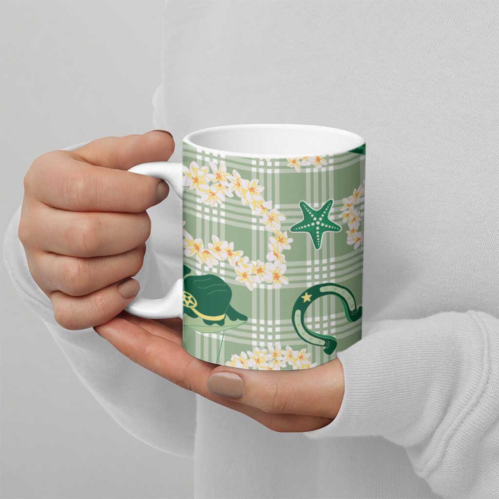 Aloha Hawaii Paniolo Mint Palaka Ceramic Mug Coastal Rodeo - Polynesian Pride