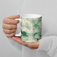 Aloha Hawaii Paniolo Mint Palaka Ceramic Mug Coastal Rodeo - Polynesian Pride