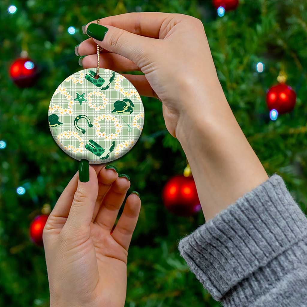 Aloha Hawaii Paniolo Mint Palaka Ceramic Ornament Coastal Rodeo - Polynesian Pride