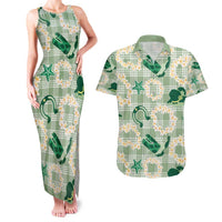 Aloha Hawaii Paniolo Mint Palaka Couples Matching Tank Maxi Dress and Hawaiian Shirt Coastal Rodeo - Polynesian Pride