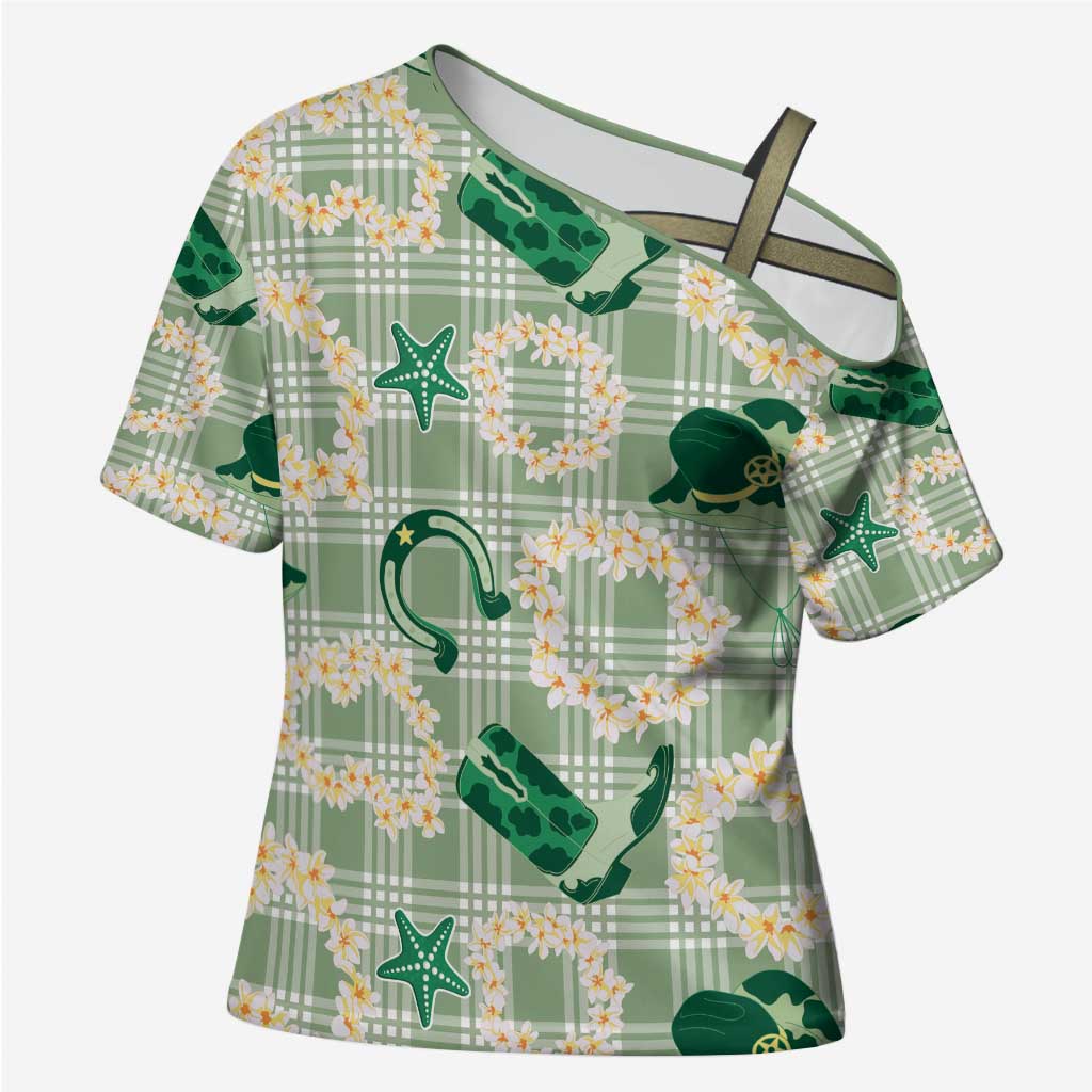 Aloha Hawaii Paniolo Mint Palaka Cross Shoulder Shirt Coastal Rodeo - Polynesian Pride