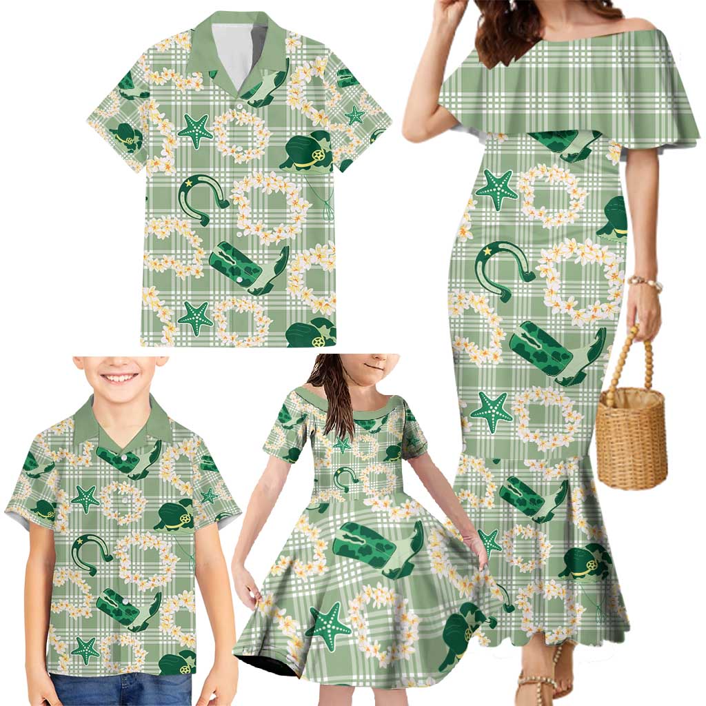 Aloha Hawaii Paniolo Mint Palaka Family Matching Mermaid Dress and Hawaiian Shirt Coastal Rodeo - Polynesian Pride