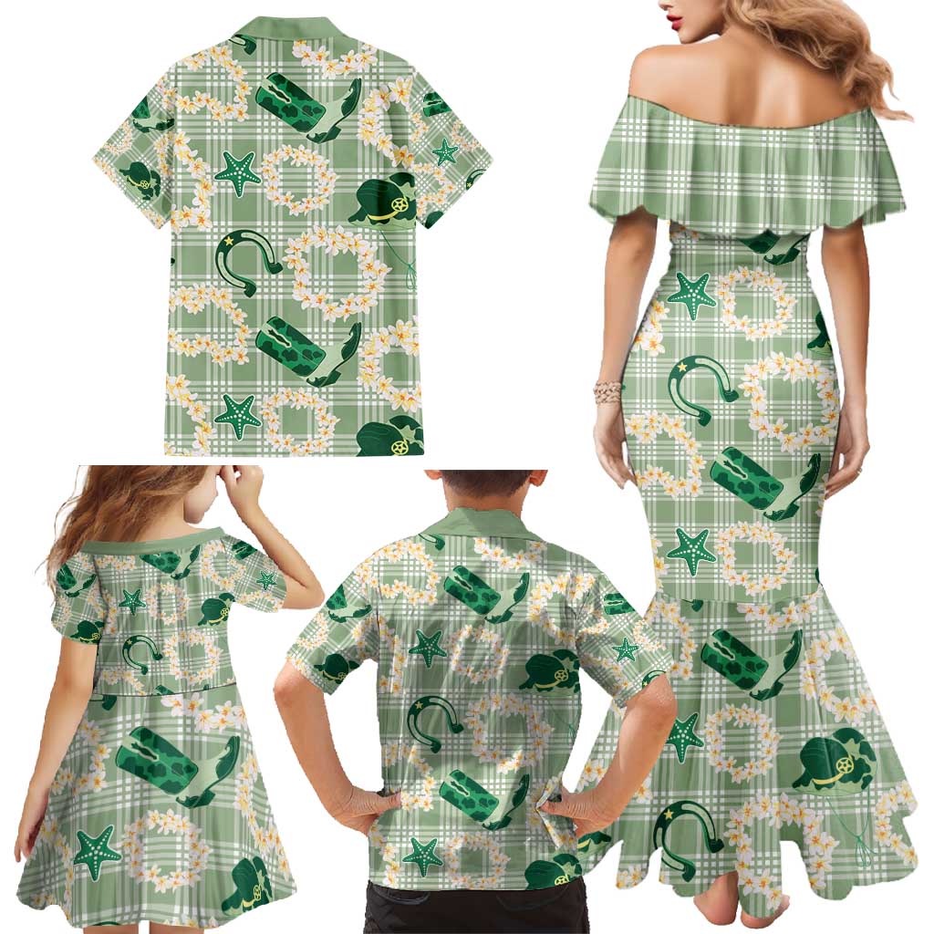 Aloha Hawaii Paniolo Mint Palaka Family Matching Mermaid Dress and Hawaiian Shirt Coastal Rodeo - Polynesian Pride