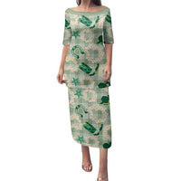 Aloha Hawaii Paniolo Mint Palaka Family Matching Puletasi and Hawaiian Shirt Coastal Rodeo - Polynesian Pride