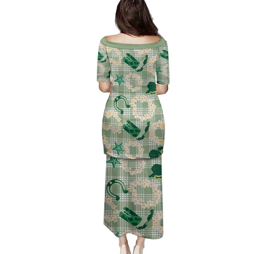 Aloha Hawaii Paniolo Mint Palaka Family Matching Puletasi and Hawaiian Shirt Coastal Rodeo - Polynesian Pride