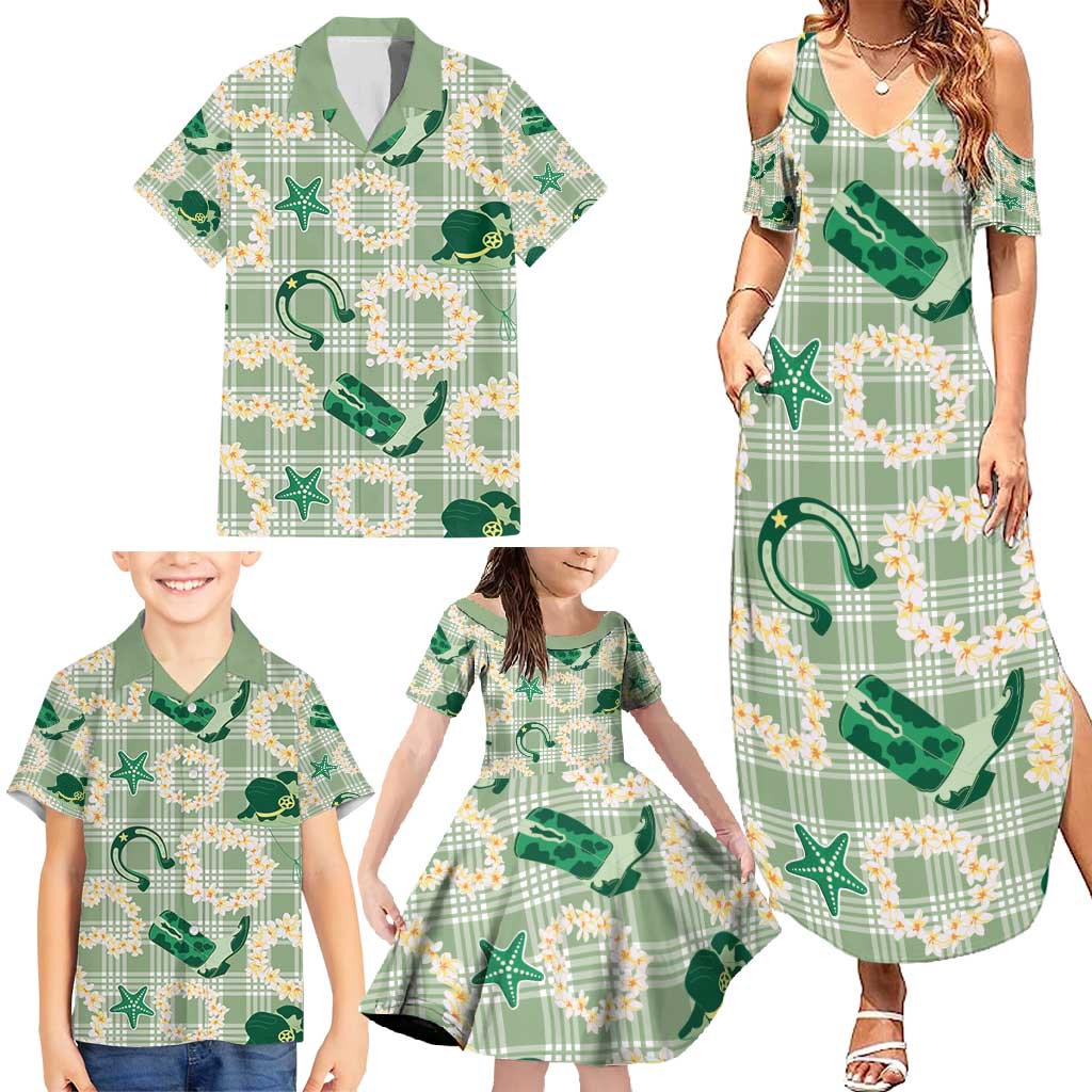 Aloha Hawaii Paniolo Mint Palaka Family Matching Summer Maxi Dress and Hawaiian Shirt Coastal Rodeo - Polynesian Pride