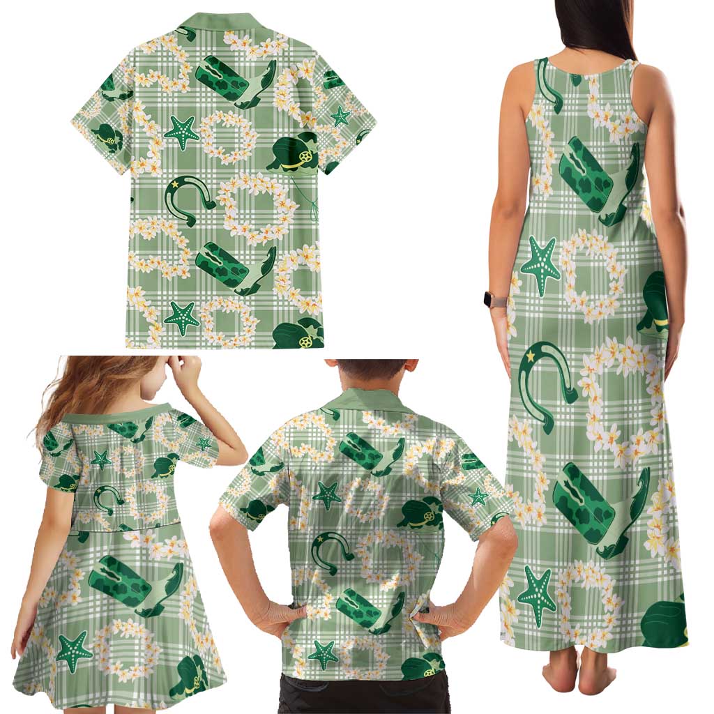 Aloha Hawaii Paniolo Mint Palaka Family Matching Tank Maxi Dress and Hawaiian Shirt Coastal Rodeo - Polynesian Pride