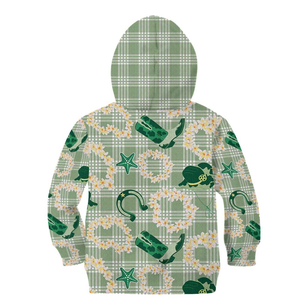 Aloha Hawaii Paniolo Mint Palaka Kid Hoodie Coastal Rodeo - Polynesian Pride