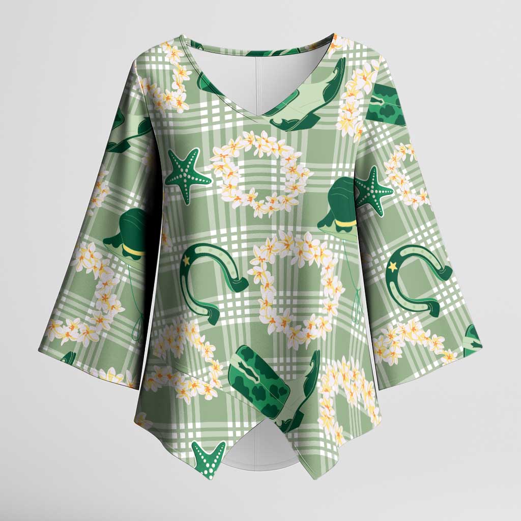 Aloha Hawaii Paniolo Mint Palaka Kimono Sleeve Blouse Coastal Rodeo - Polynesian Pride