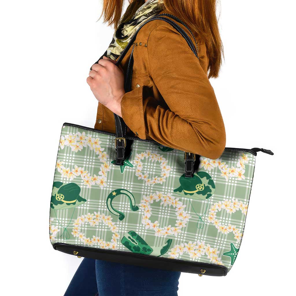 Aloha Hawaii Paniolo Mint Palaka Leather Tote Bag Coastal Rodeo LT7 Mint - Polynesian Pride