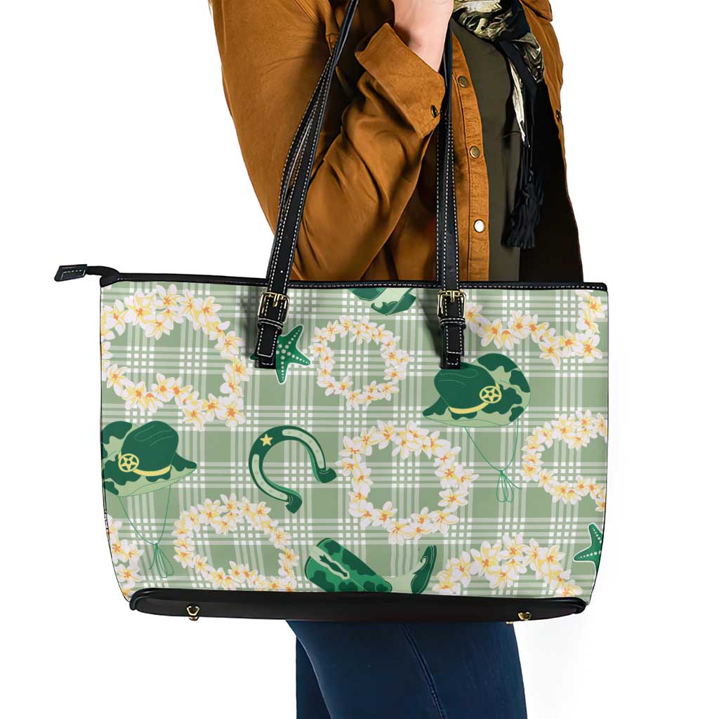 Aloha Hawaii Paniolo Mint Palaka Leather Tote Bag Coastal Rodeo LT7 - Polynesian Pride