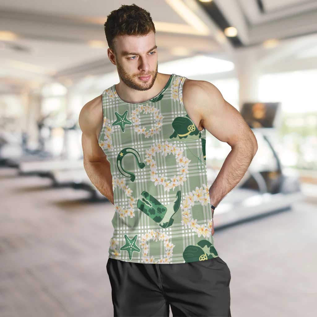 Aloha Hawaii Paniolo Mint Palaka Men Tank Top Coastal Rodeo - Polynesian Pride