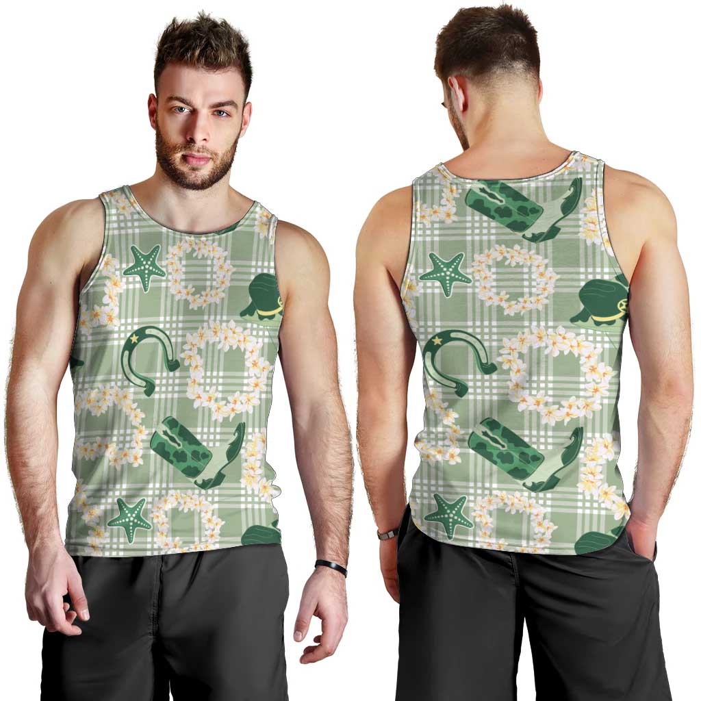 Aloha Hawaii Paniolo Mint Palaka Men Tank Top Coastal Rodeo LT7 - Polynesian Pride