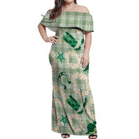Aloha Hawaii Paniolo Mint Palaka Off Shoulder Maxi Dress Coastal Rodeo - Polynesian Pride