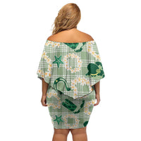 Aloha Hawaii Paniolo Mint Palaka Off Shoulder Short Dress Coastal Rodeo - Polynesian Pride