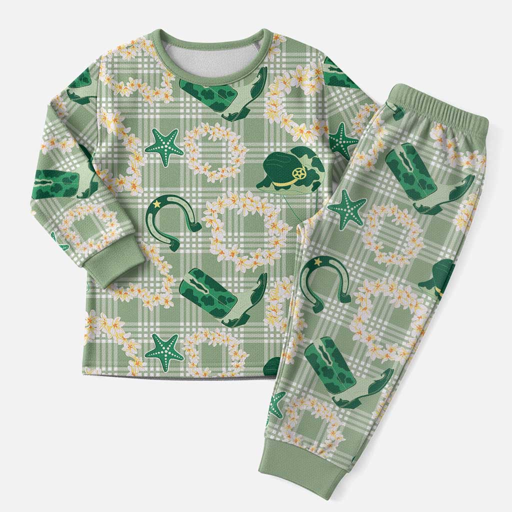 Aloha Hawaii Paniolo Mint Palaka Christmas Pajama Set Coastal Rodeo - Polynesian Pride