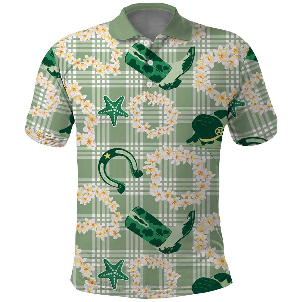 Aloha Hawaii Paniolo Mint Palaka Polo Shirt Coastal Rodeo - Polynesian Pride