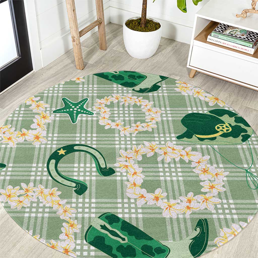 Aloha Hawaii Paniolo Mint Palaka Round Carpet Coastal Rodeo LT7 Mint - Polynesian Pride