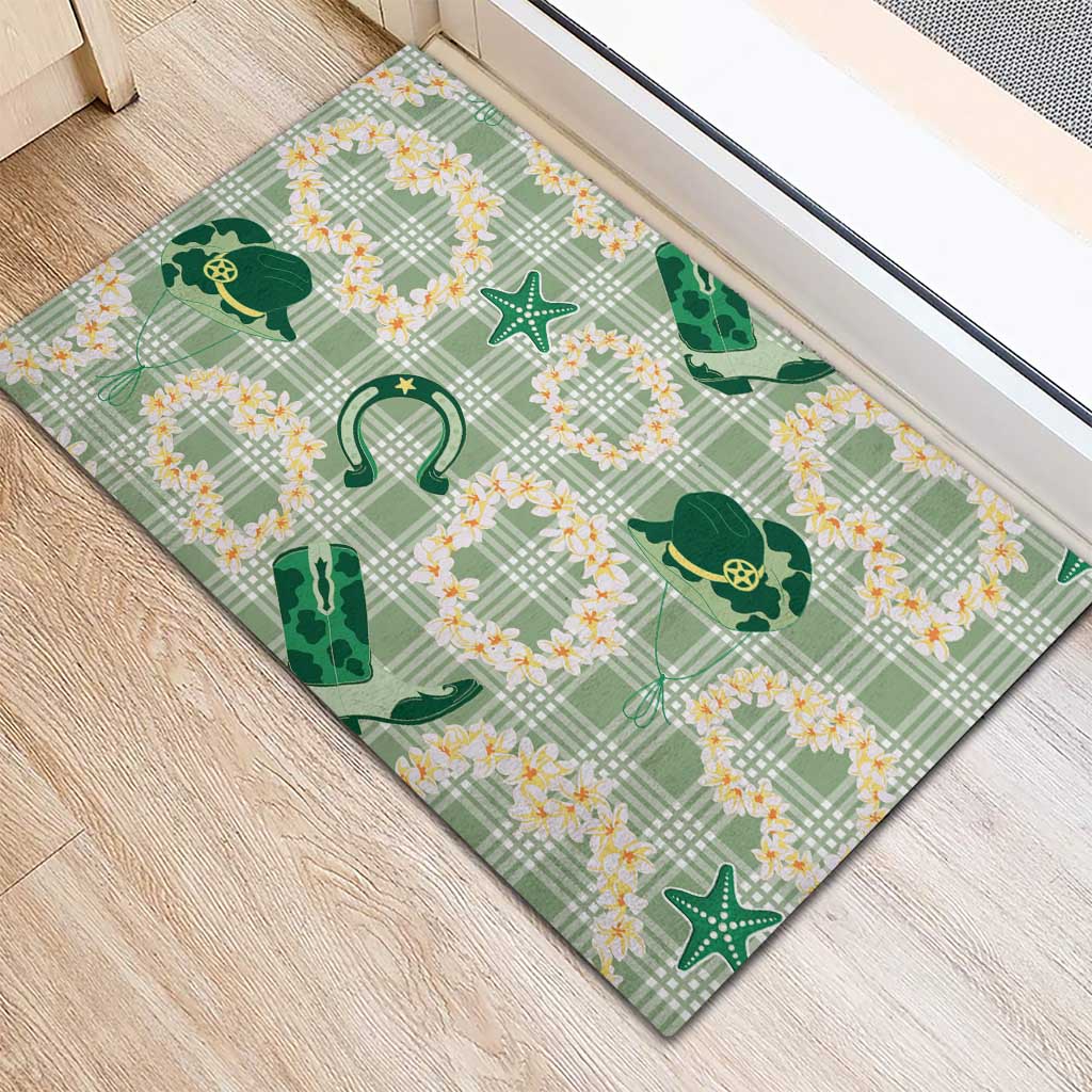 Aloha Hawaii Paniolo Mint Palaka Rubber Doormat Coastal Rodeo - Polynesian Pride
