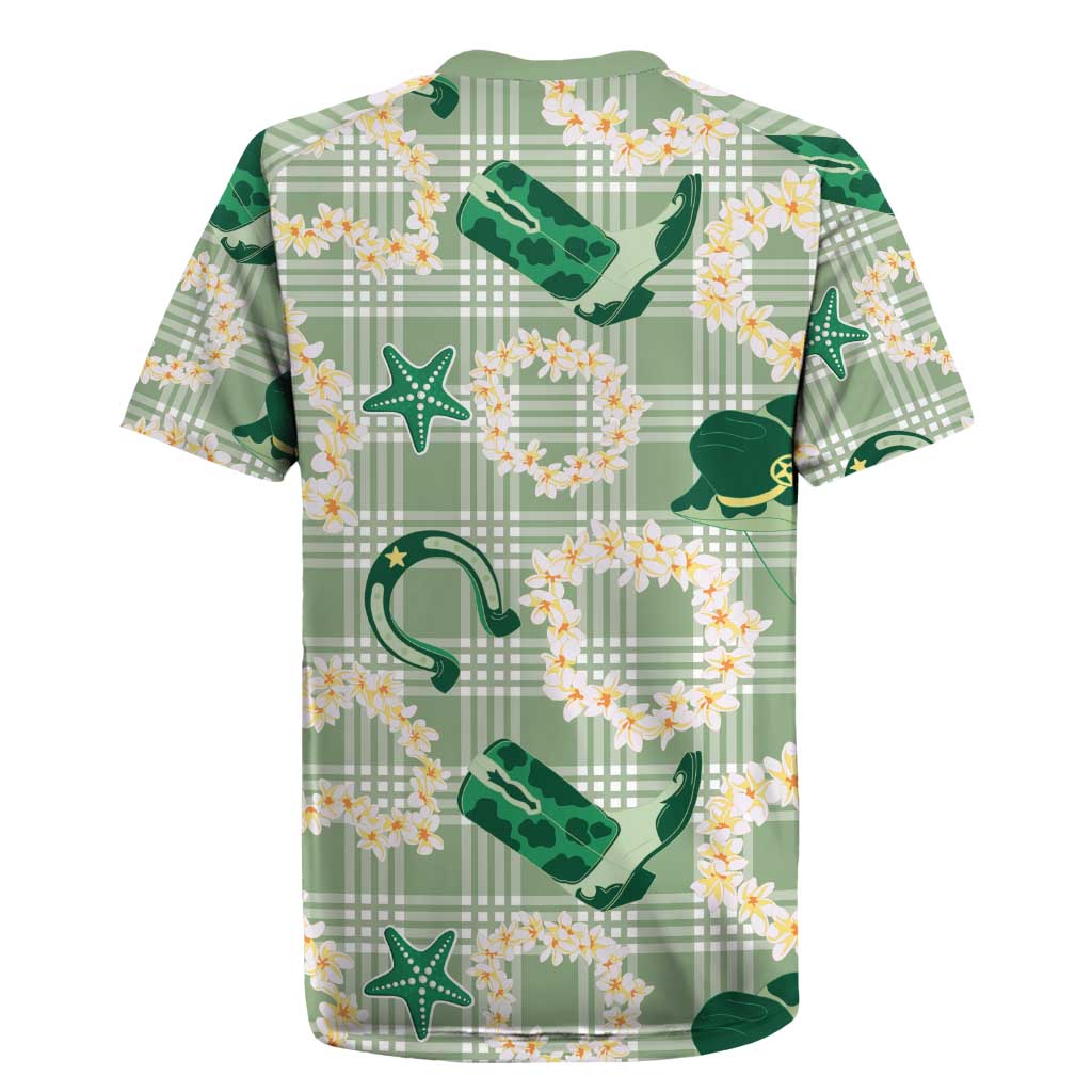 Aloha Hawaii Paniolo Mint Palaka Rugby Jersey Coastal Rodeo - Polynesian Pride