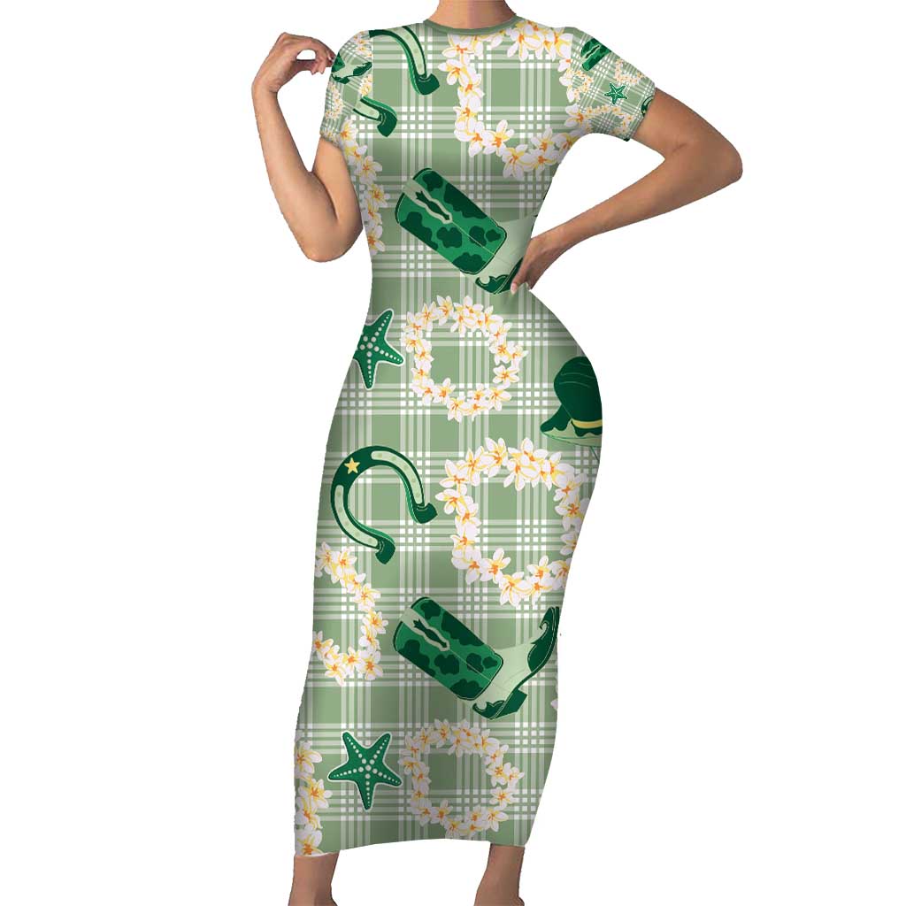 Aloha Hawaii Paniolo Mint Palaka Short Sleeve Bodycon Dress Coastal Rodeo - Polynesian Pride