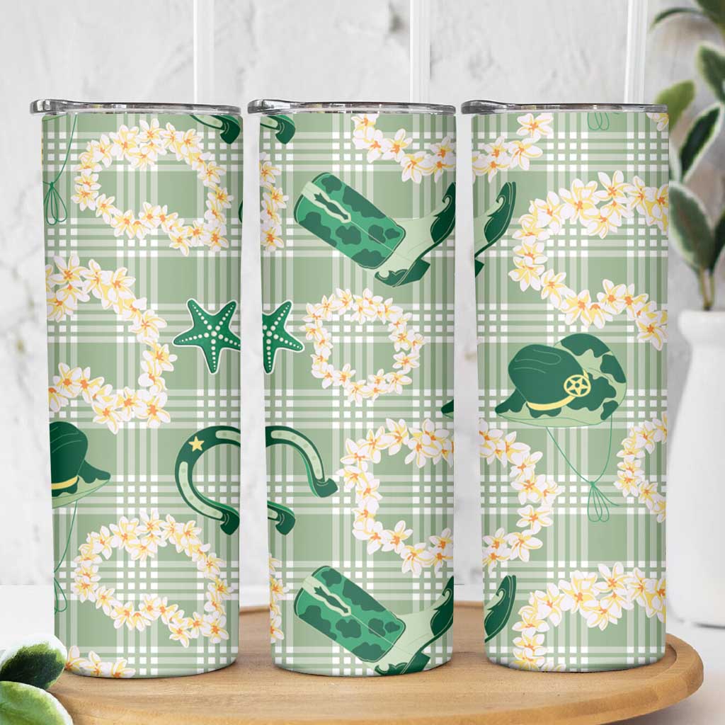 Aloha Hawaii Paniolo Mint Palaka Skinny Tumbler Coastal Rodeo - Polynesian Pride