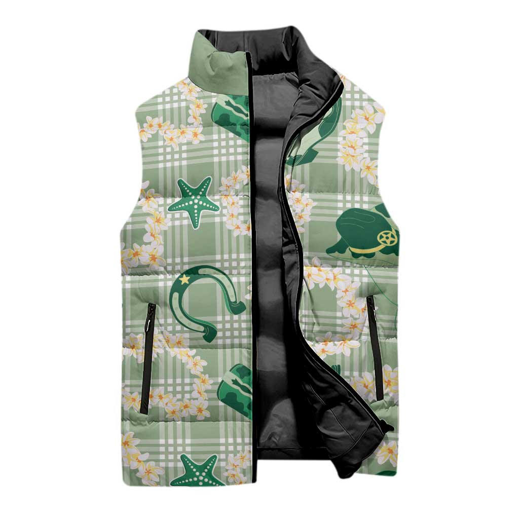 Aloha Hawaii Paniolo Mint Palaka Sleeveless Puffer Jacket Coastal Rodeo - Polynesian Pride