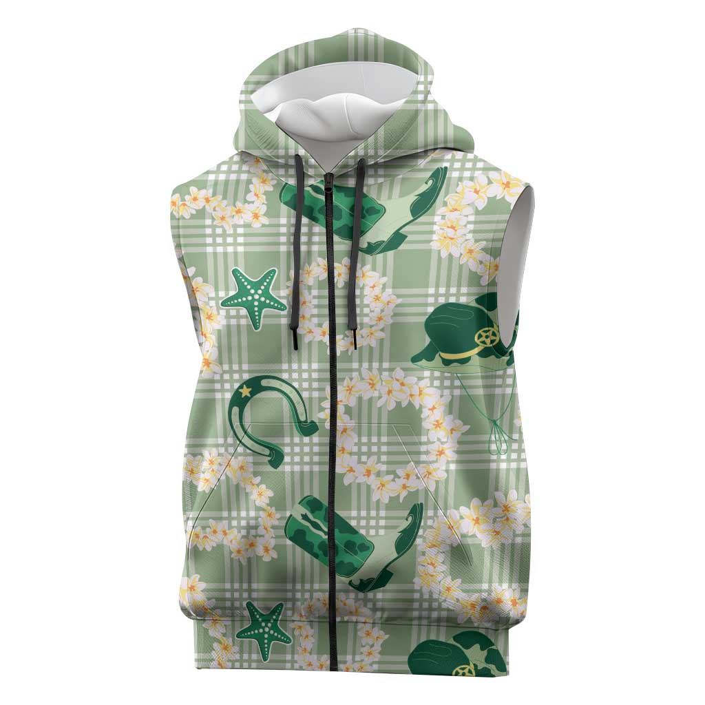Aloha Hawaii Paniolo Mint Palaka Sleeveless Zip Hoodie Coastal Rodeo LT7